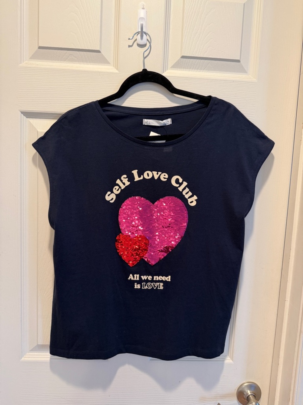 Self Love Club Blue Tee Sequin Graphic enbroided Tee